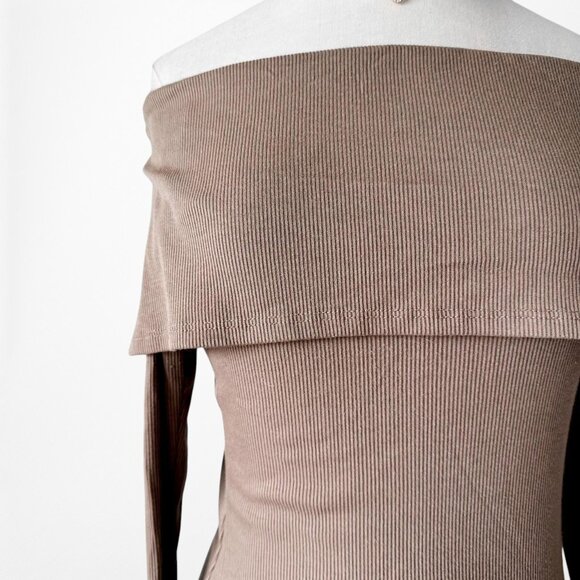 Fashion Nova Brown RIbbed Knit Off The Shoulder Asymmetric Bodycon Dress Size M - Picture 8 of 8